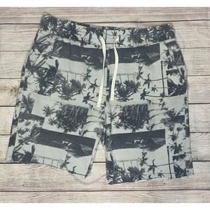 Original Use Shorts Men Med Blue Chino Pull On Casual Hawaiian Palm Trees 36x38
